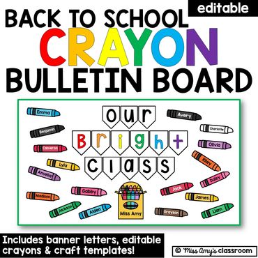 back to school bulletin boards, crayon bulletin board for preschool, kindergarten, early elementary