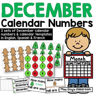 december calendar numbers and pieces for circle time