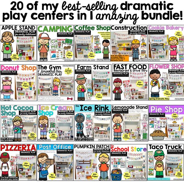 dramatic play center bundle - 20 pretend play centers for preschool and kindergarten