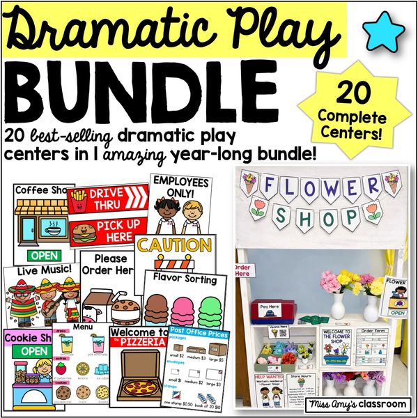 dramatic play center bundle - year long pretend play centers for preschool and kindergarten