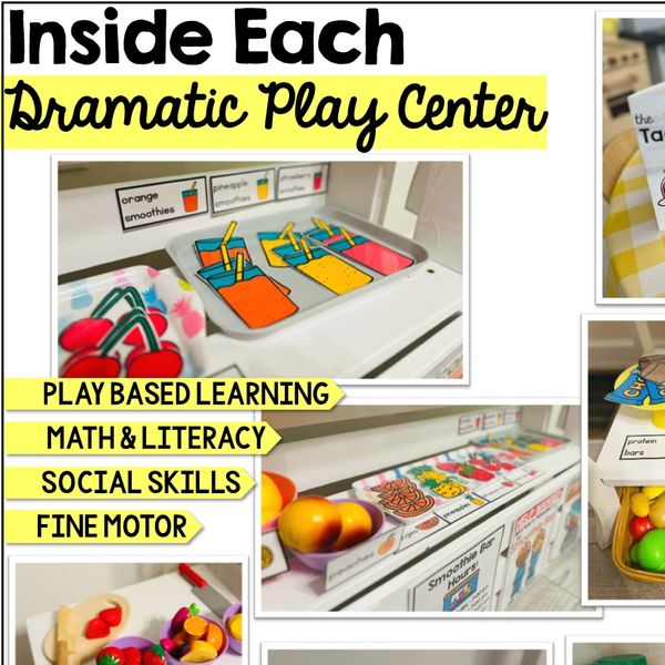 seasonal dramatic play centers for all year long, including tacos, bakery, farm, flower shop, cookie