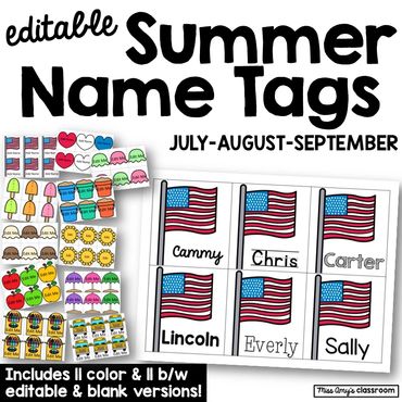 editable summer nametags, preschool