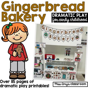 gingerbread bakery dramatic play center printables, december activities for preschool