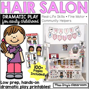 hair salon dramatic play center printables for homeschool, preschool and kindergarten classrooms