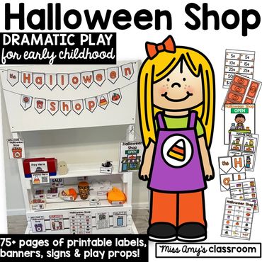 halloween dramatic play center, october pretend play printables for preschool and kindergarten