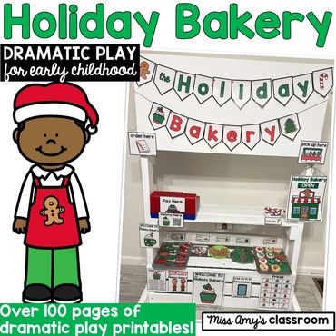 christmas bakery dramatic play printables for preschool and kindergarten, holiday activities 