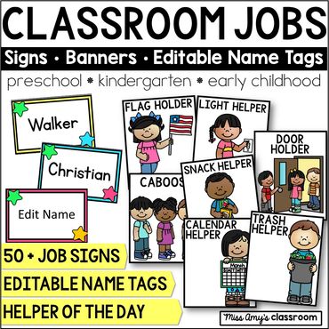 classroom jobs and helper of the day printables for preschool and kindergarten classrooms