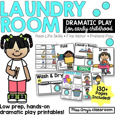 laundry dramatic play center printables, pretend play laundromat for preschool