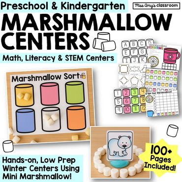 winter marshmallow centers for preschool and kindergarten - math, literacy and fine motor centers