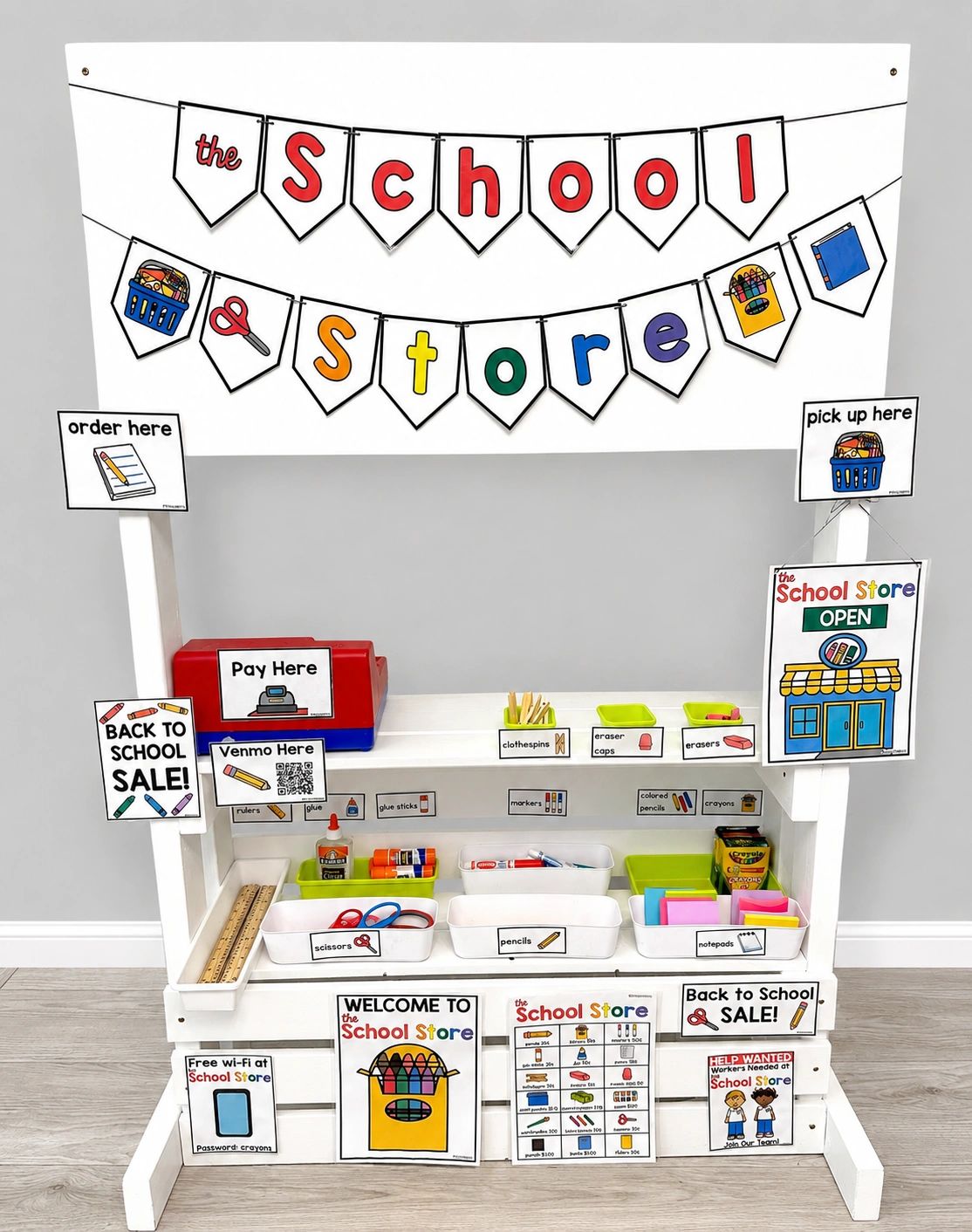 back to school dramatic play center for preschool and kindergarten with a school store theme