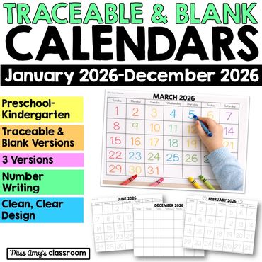 traceable and blank calendars 2026 for tracing and fine motor development for preschool 
