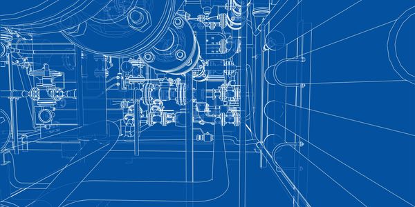 Sketch of industrial equipment. Vector rendering of 3d. Wire-frame style