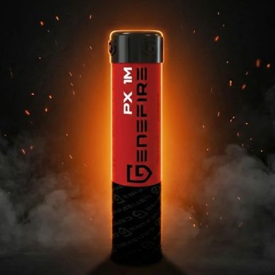 Kırmızı ve siyah tasarımlı çakmak Genefire markasıyla.