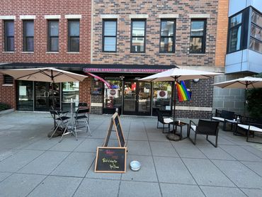 Out side seating with tvs to watch the news 
Im a LGBTQ+ friendly space 