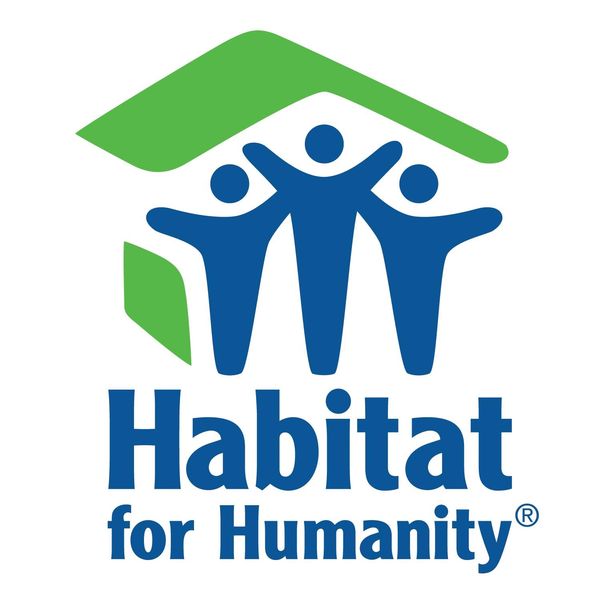 Habitat for Humanity logo with three figures under a green roof.