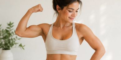 Woman flexing her arm muscles.
