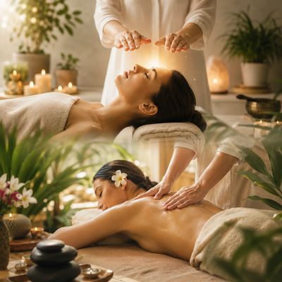 Relaxing spa therapy with healing hands and soothing massage.