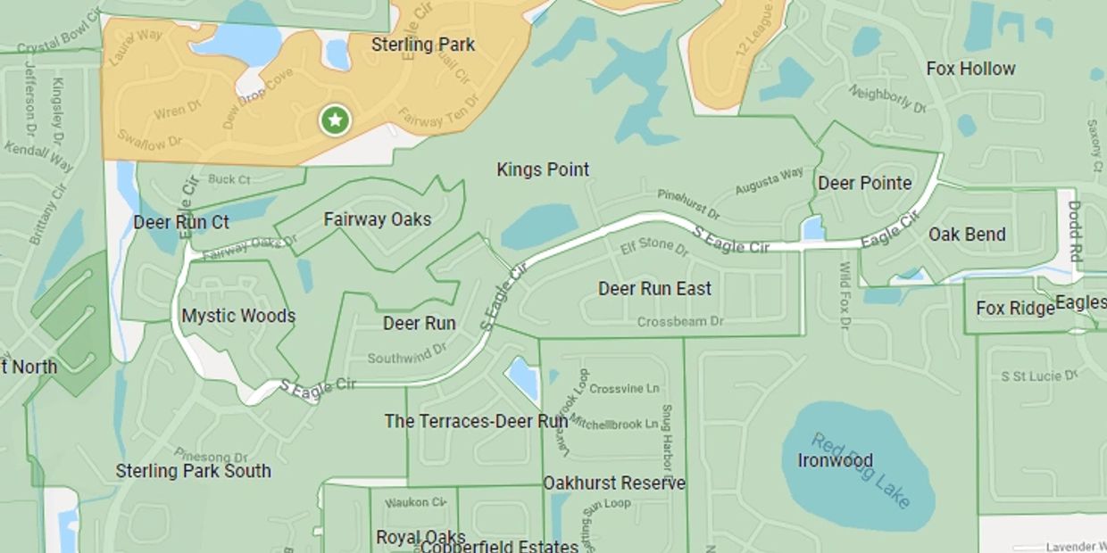 A map of the neighborhoods in the Deer Run subdivision.