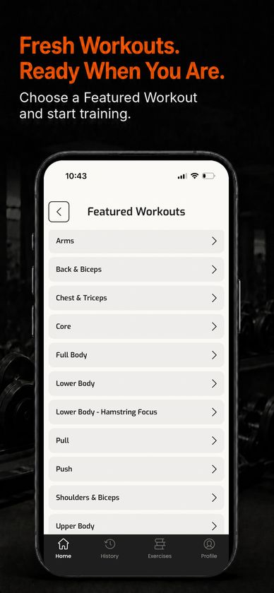 Ultimate Trainer Featured Workouts library with ready-to-use strength and gym workouts.