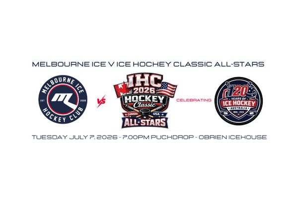 Melbourne Ice vs 2026 Hockey Classic All-Stars ice hockey event announcement.