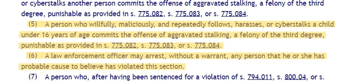 Excerpt of Florida Statute 784.048 regarding stalking