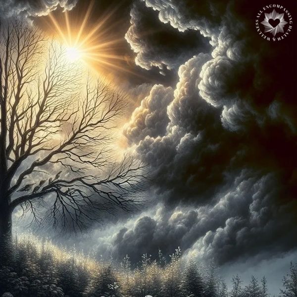 Tree without leaves in a dark setting, depicting the opposite of the vibrant growth