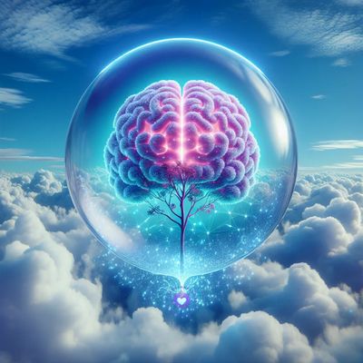 Neuroplasticity bubble with a tree growing inside, symbolizing brain growth and renewal