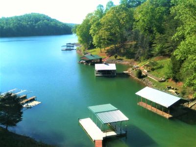 Beautiful view of Norris Lake, cove and the private covered dock from the upper deck.