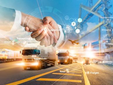 Smart logistics and transportation. Handshake for successful investment deal teamwork and partnershi