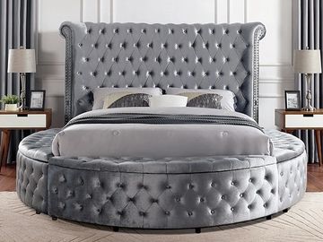 Gray Velvet Storage Bed