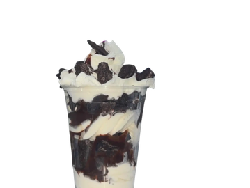 VANILLA SOFT SERVE LAYERED WITH OREOS & CHOCOLATE SAUCE.  TOPPED WITH WHIPPED CREAM AND OREO COOKIE
