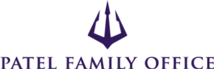 Logo of Patel Family Office with a trident symbol.