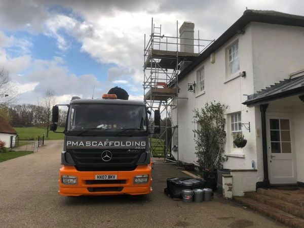 scaffold tower erected for chimney repairs in Uckfield, East Sussex