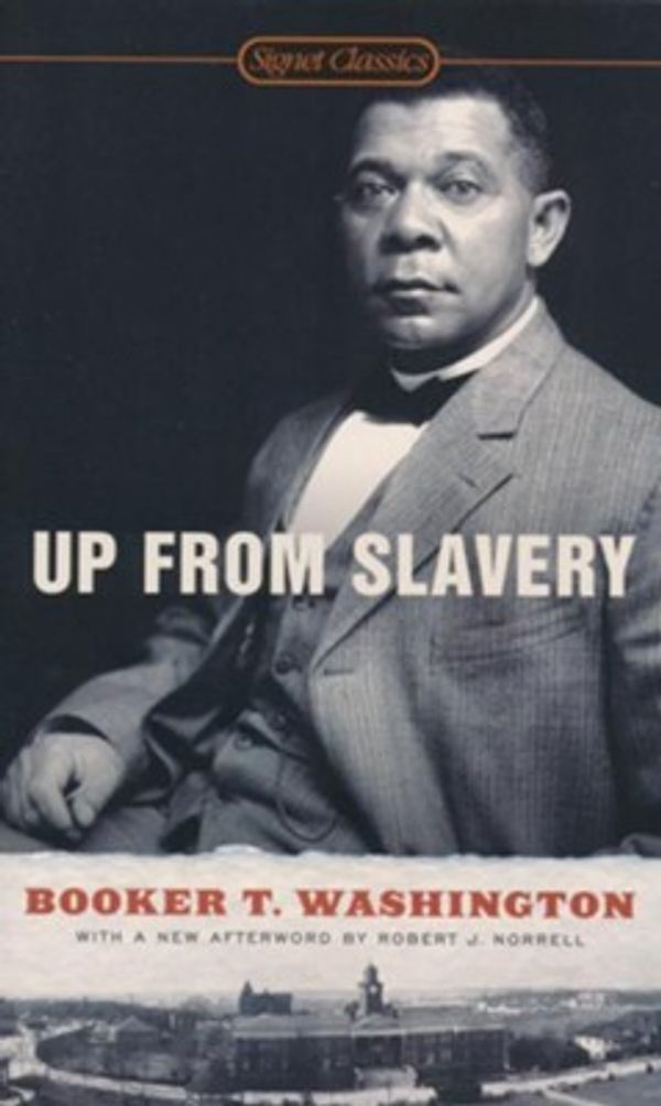 Book cover of "Up From Slavery" by Booker T. Washington with his portrait. Tuskegee University