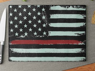 Patriotic Glass Cutting Board Firefighter Tribute Flag Design - Folklore Decem