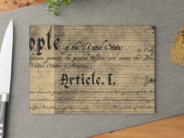 Patriotic Glass Cutting Board with Historical constitutional Design - Folklore Decem