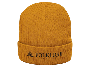Cozy Ribbed Knit Beanie with Folklore Decem Embroidery, gold with supreme comfort