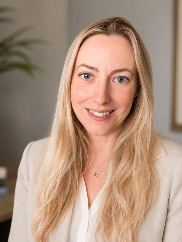 Smiling woman with long blonde hair in professional attire.