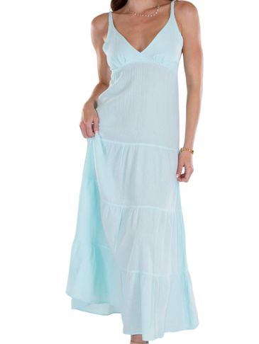BB1430 Light turquoise long cotton dress with adjustble straps