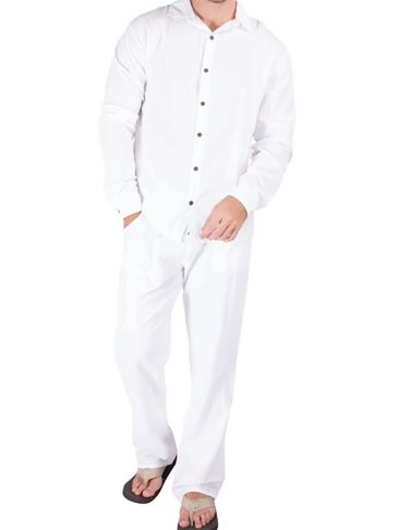 
BB1017 Men's Long white top with collar 
BB1010 white pants with drawstring