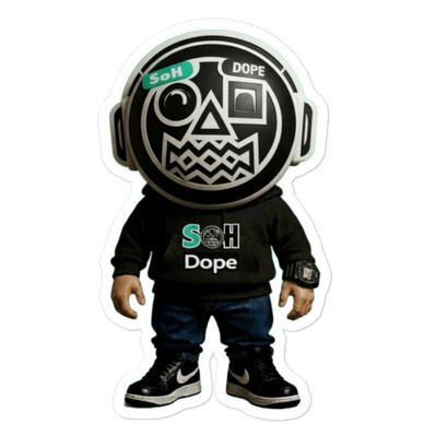 Stylish toy figure with a bold helmet and streetwear.