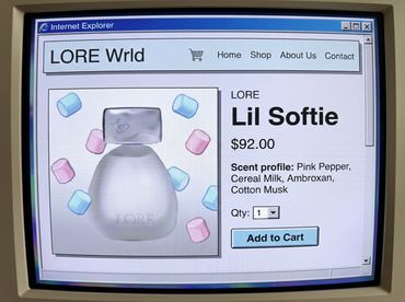 Old computer screen showing Lore Wrld's Lil Softie perfume for sale.