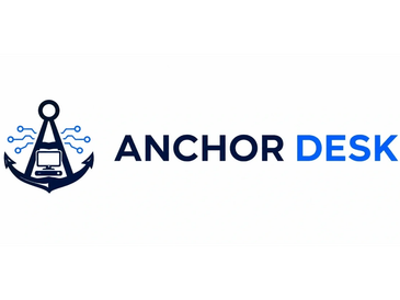 Logo of Anchor Desk with an anchor and computer icon.