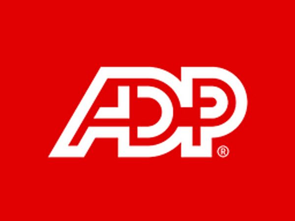 White ADP logo on red background.