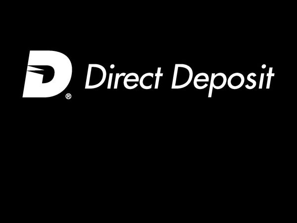 Direct Deposit logo on black background.