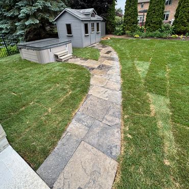 walkway, sod, natural stone, landscaping