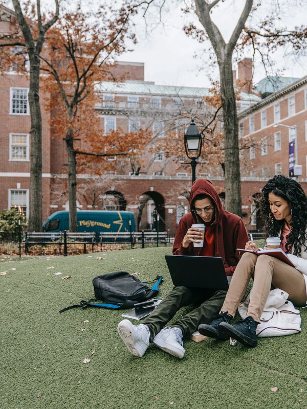College students working on admission essays