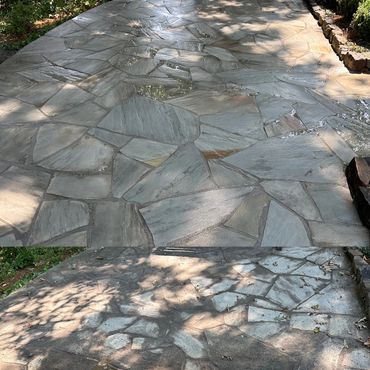 Pressure Washing a Dirty Stone Patio