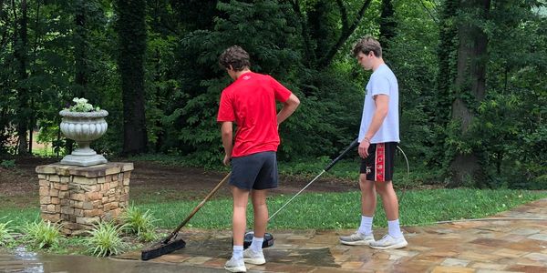 Pressure Washing a stone walkway