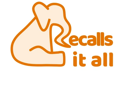 Illustration of an elephant with the text 'Recalls it all' in orange.